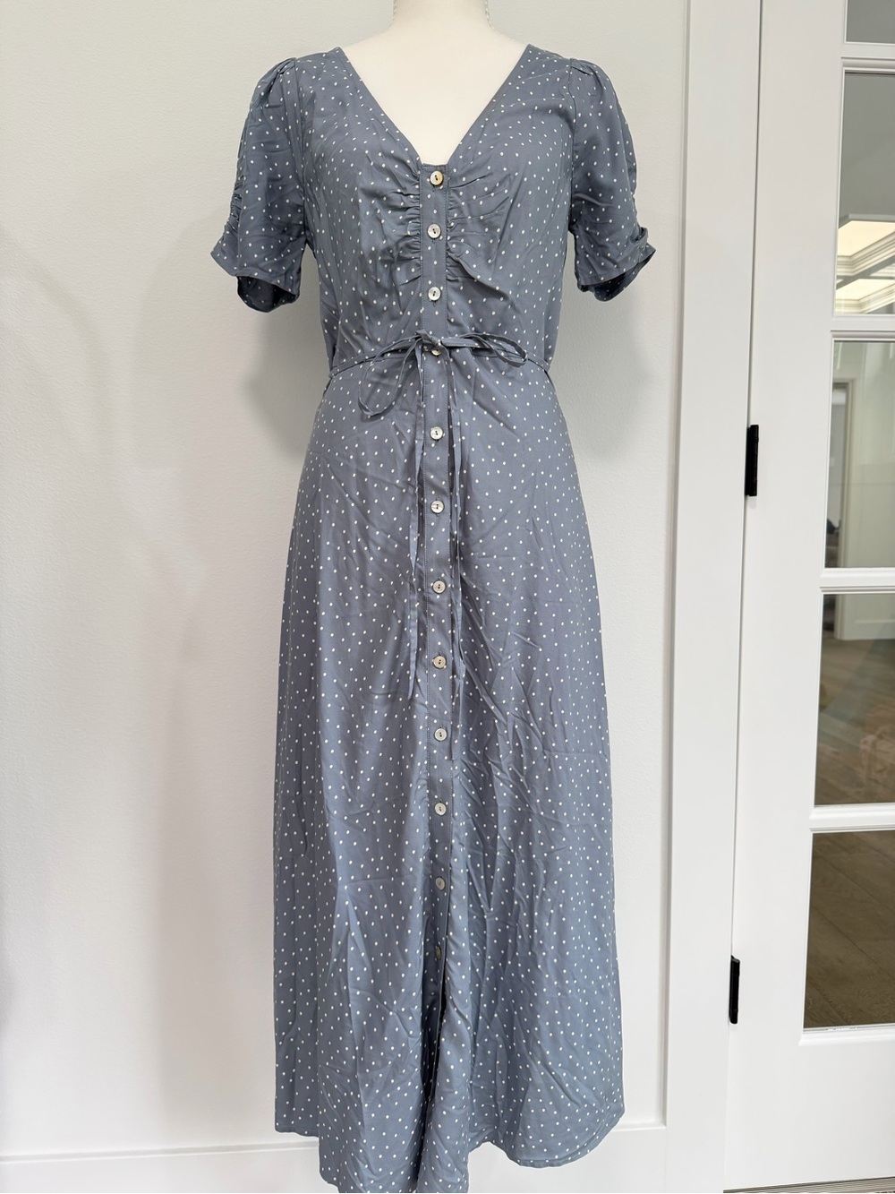 Madewell Leedra Polka Dot Midi Dress Cottagecore Romantic Button Front Size 0 - Picture 4 of 8